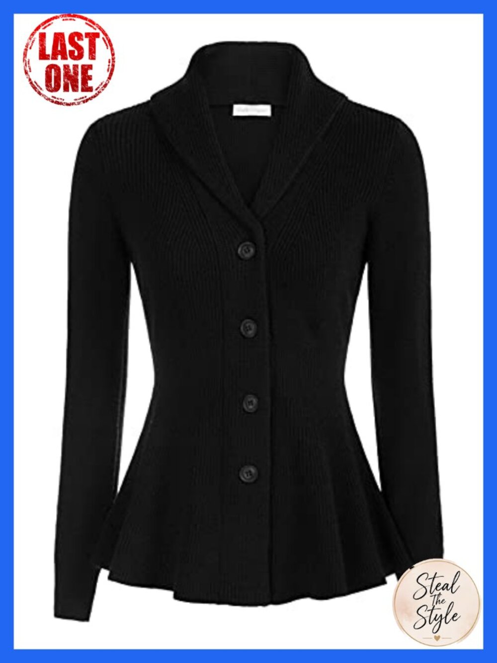 Vintage Shawl Lapel Button Down Cardigan Sweater Coat Peplum Hem